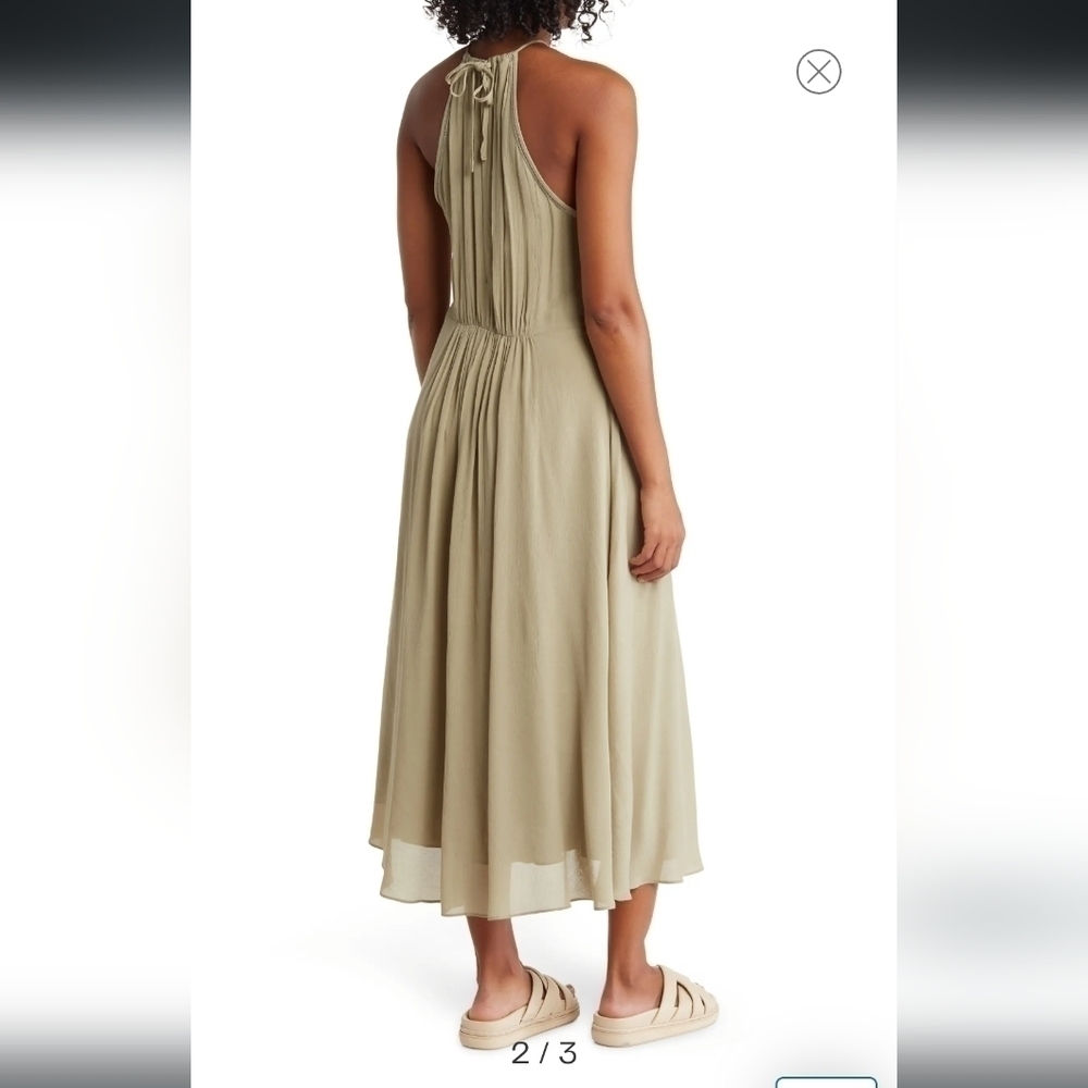 REISS Marta Halter Neck Midi Dress in sage KHAKI Size 10 US / 12 UK - Picture 2 of 5